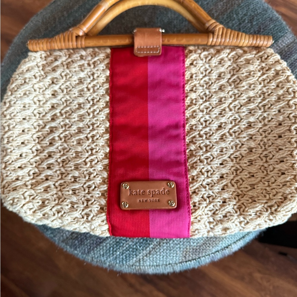 Kate Spade Cream and Pink Bamboo Handheld Clutch